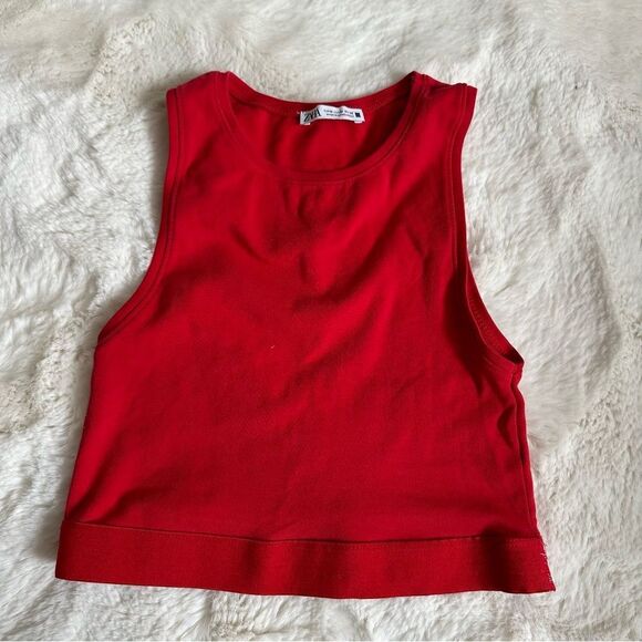 Zara red high neck cropped tank top - Picture 2 of 8